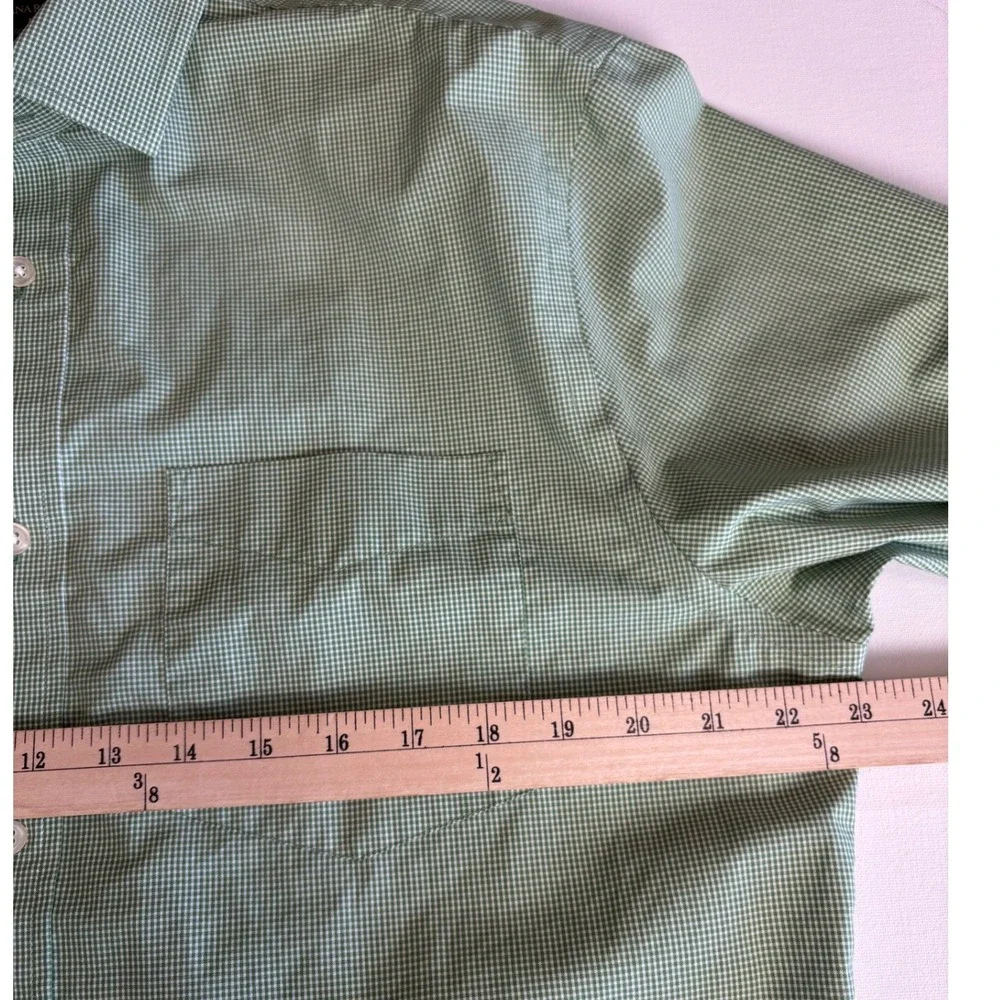 Banana Republic Mens‎ Green Gingham Non Iron Classic Fit Shirt 16-16.5 L Cotton